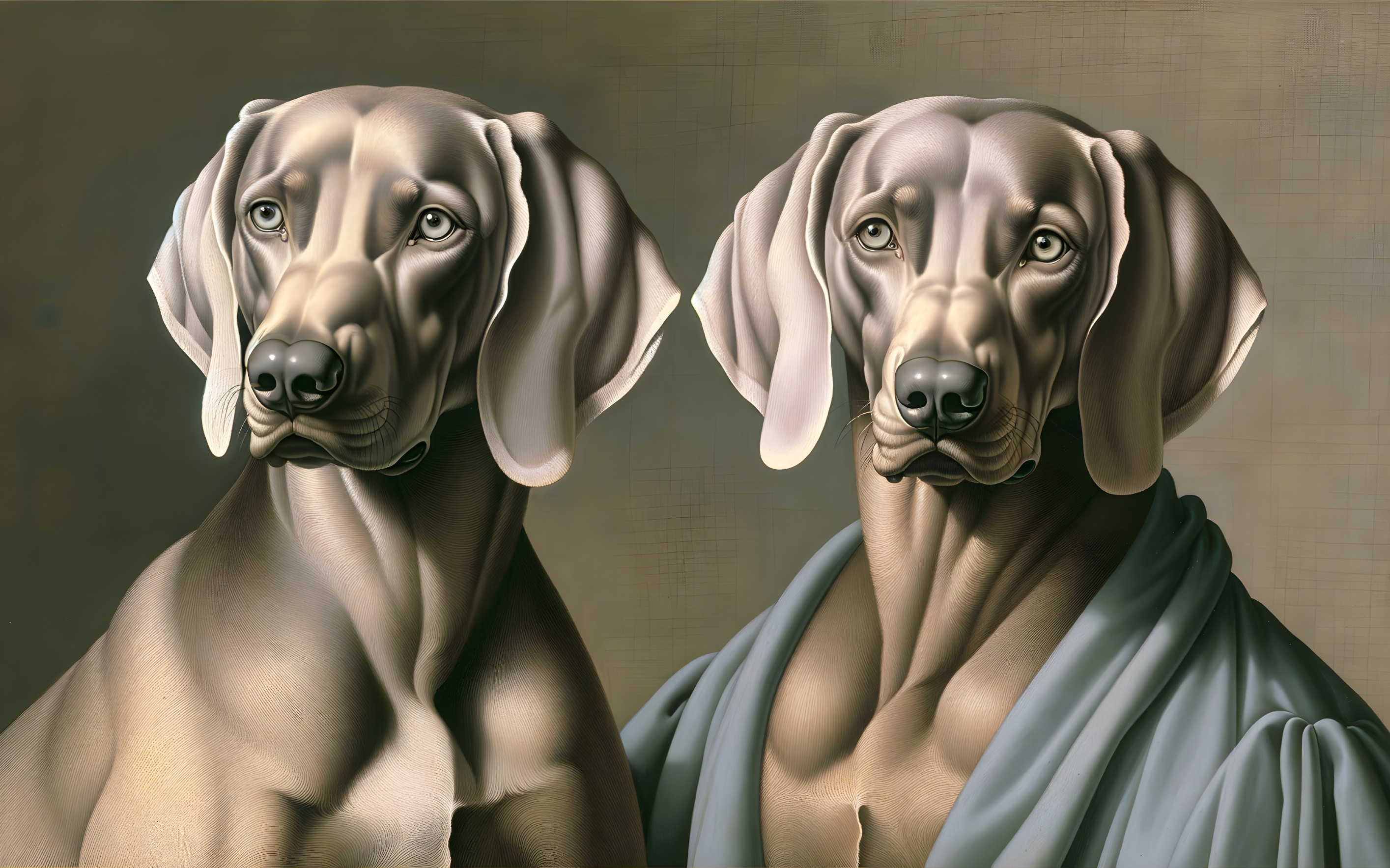 Stylized Weimaraners with Sculptural Features and Fabric