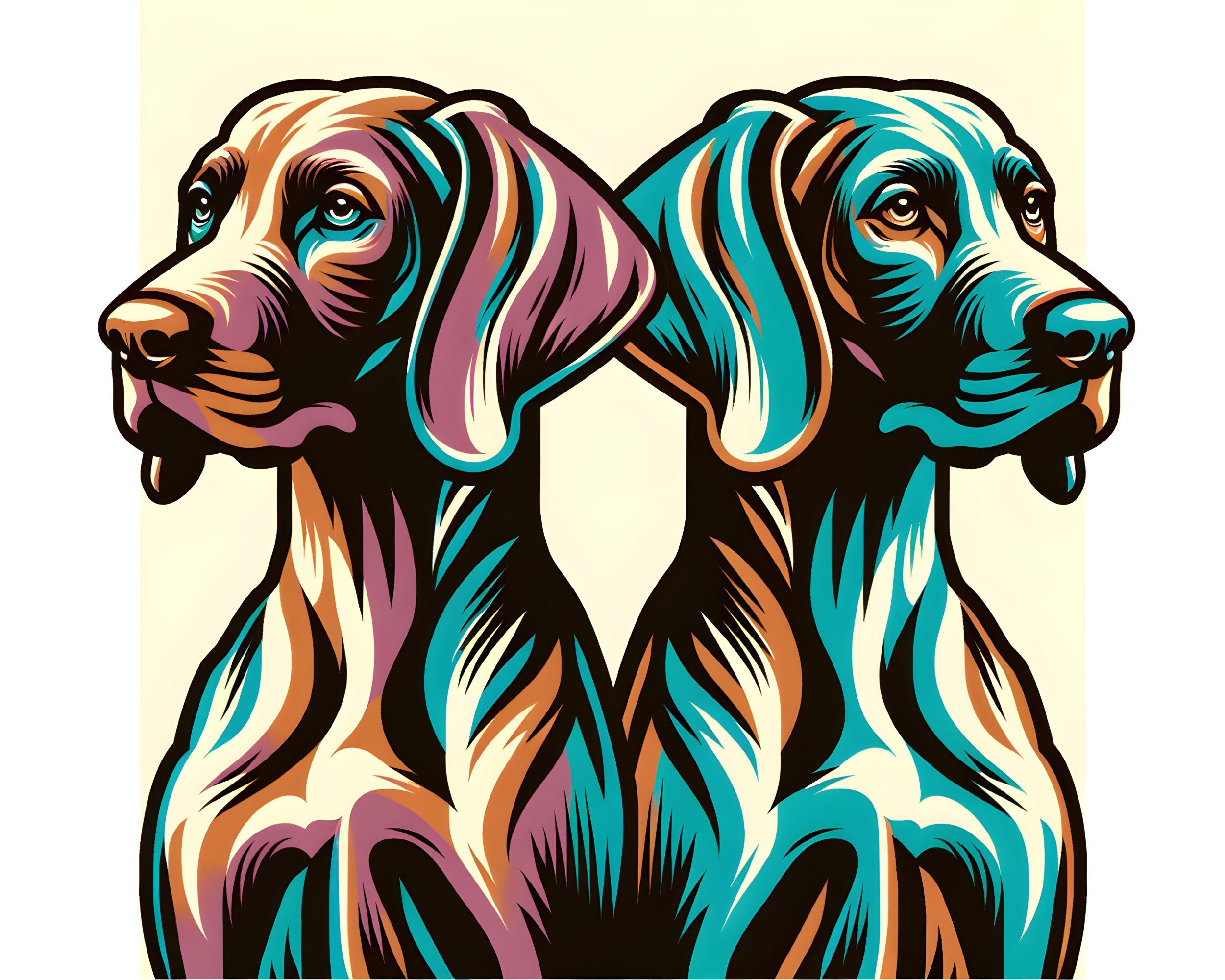 Vibrant Illustration of Two Dogs in Bold Colors