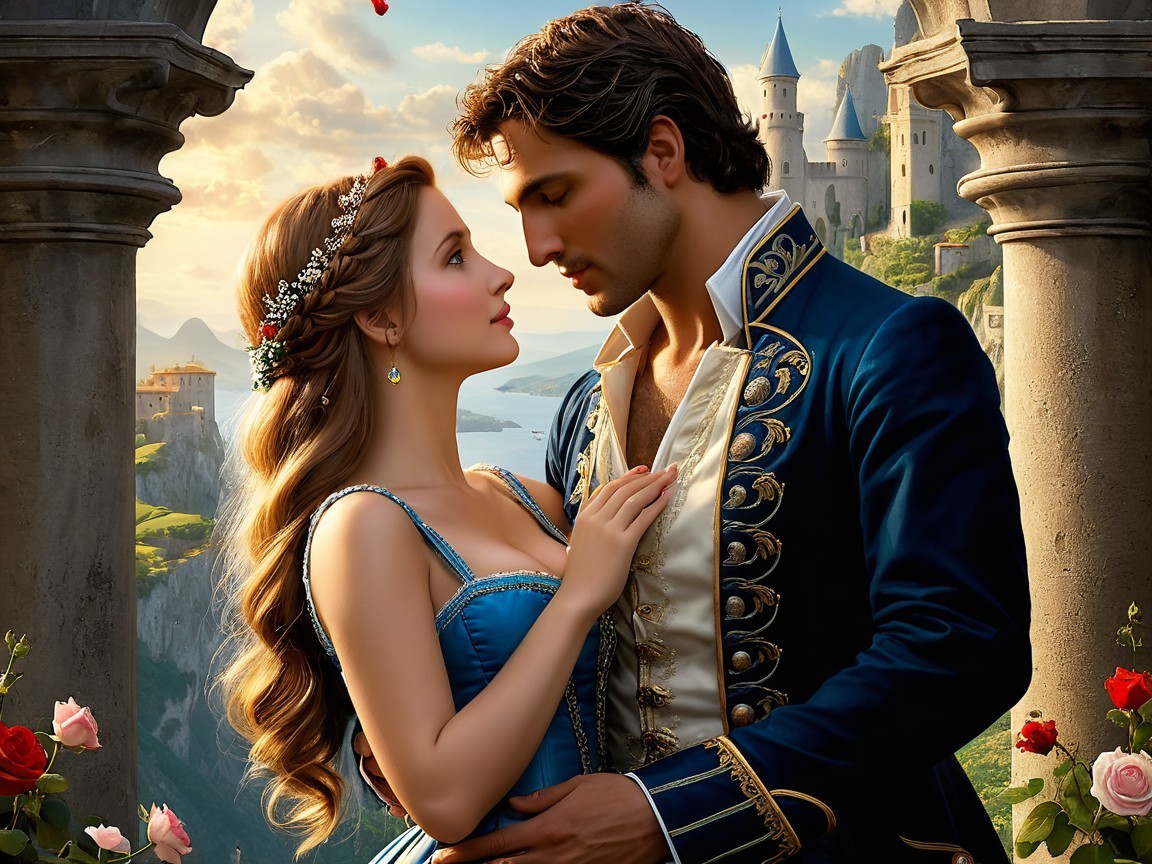 Couple in Romantic Setting with Castle Background