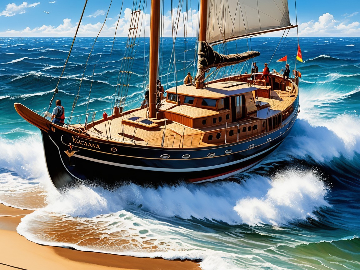 Majestic sailing ship navigating vibrant blue waves