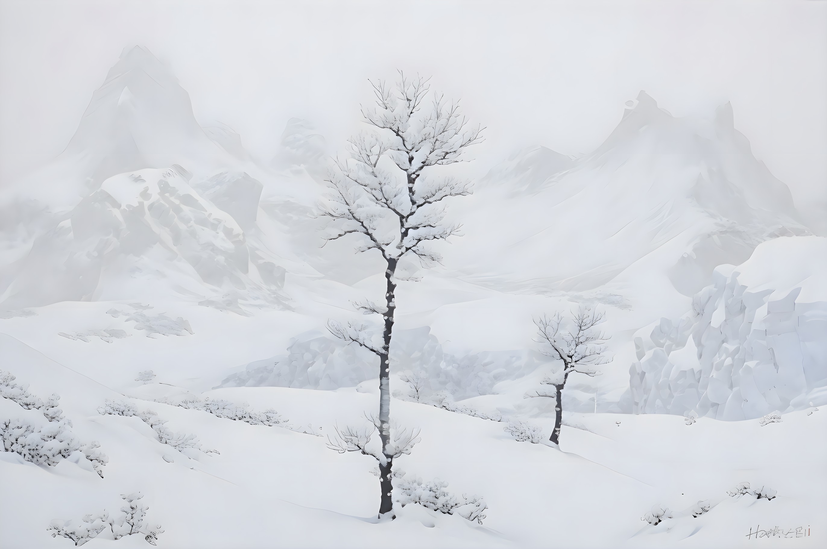 Tranquil Winter Landscape with Snow and Bare Trees