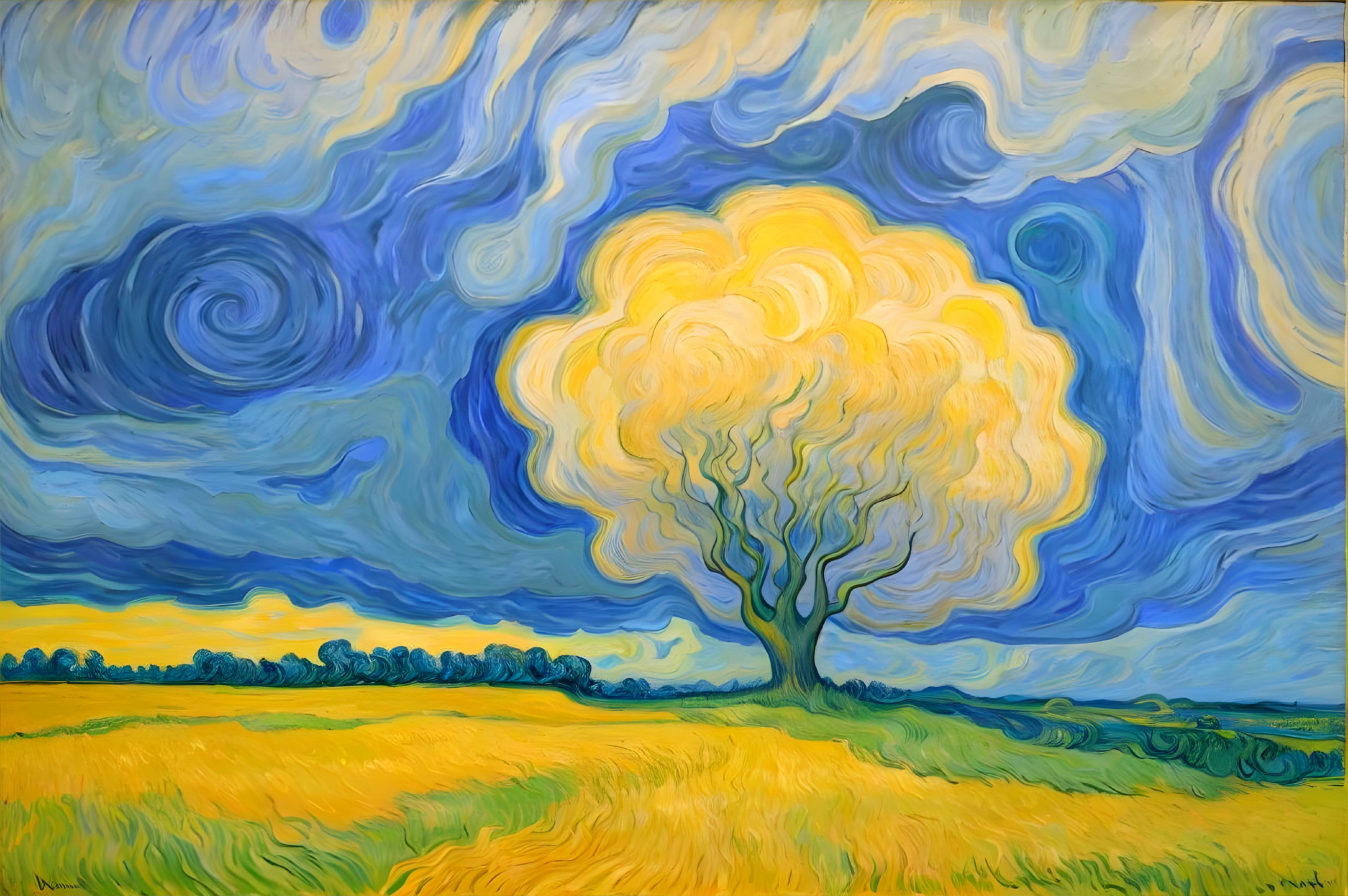 Vibrant Tree with Golden Canopy and Blue Sky