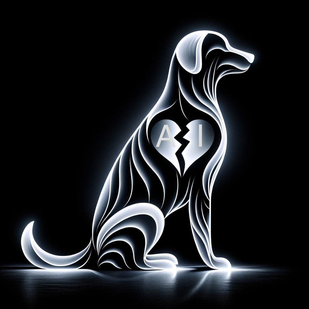 Stylized Dog Silhouette with Heart and AI Design