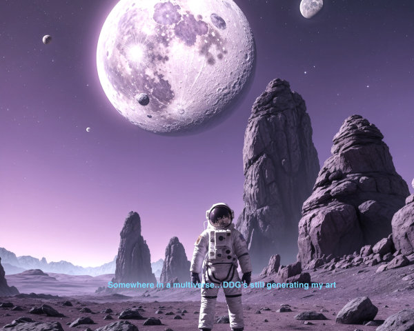 Astronaut on Otherworldly Landscape with Celestial Bodies
