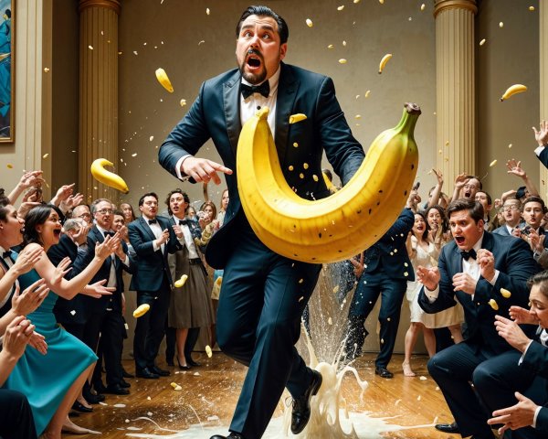 Whimsical Celebration with Guests and a Giant Banana