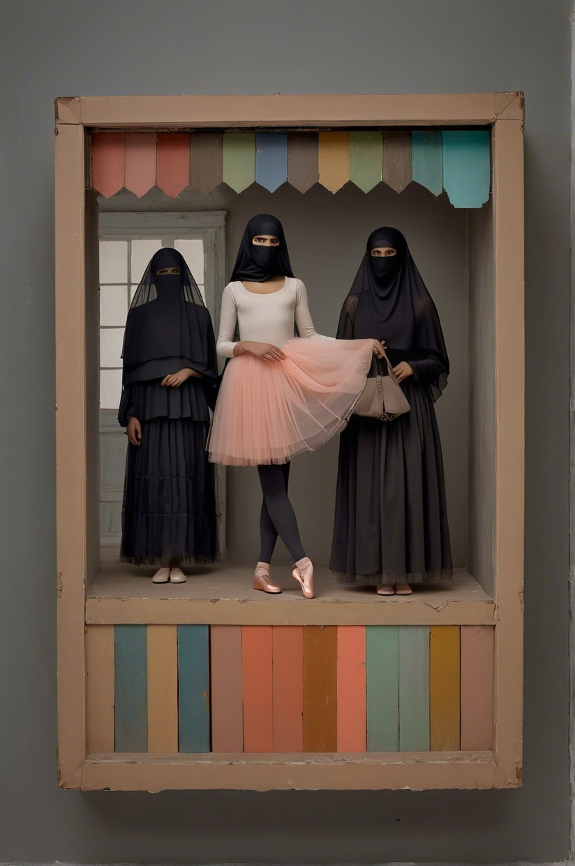 Artistic Display of Cultural Attire and Ballet Dancer