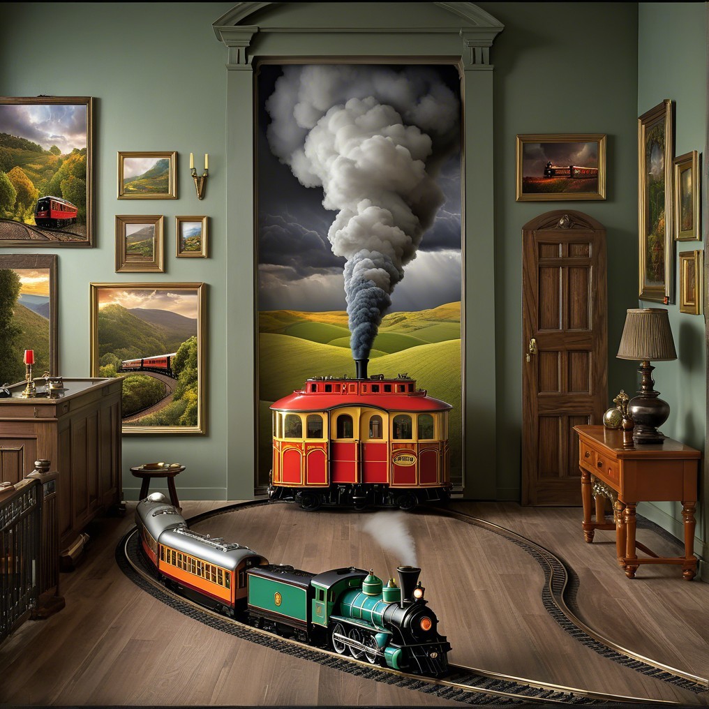 Vintage Train Set in a Cozy Room with Scenic Views