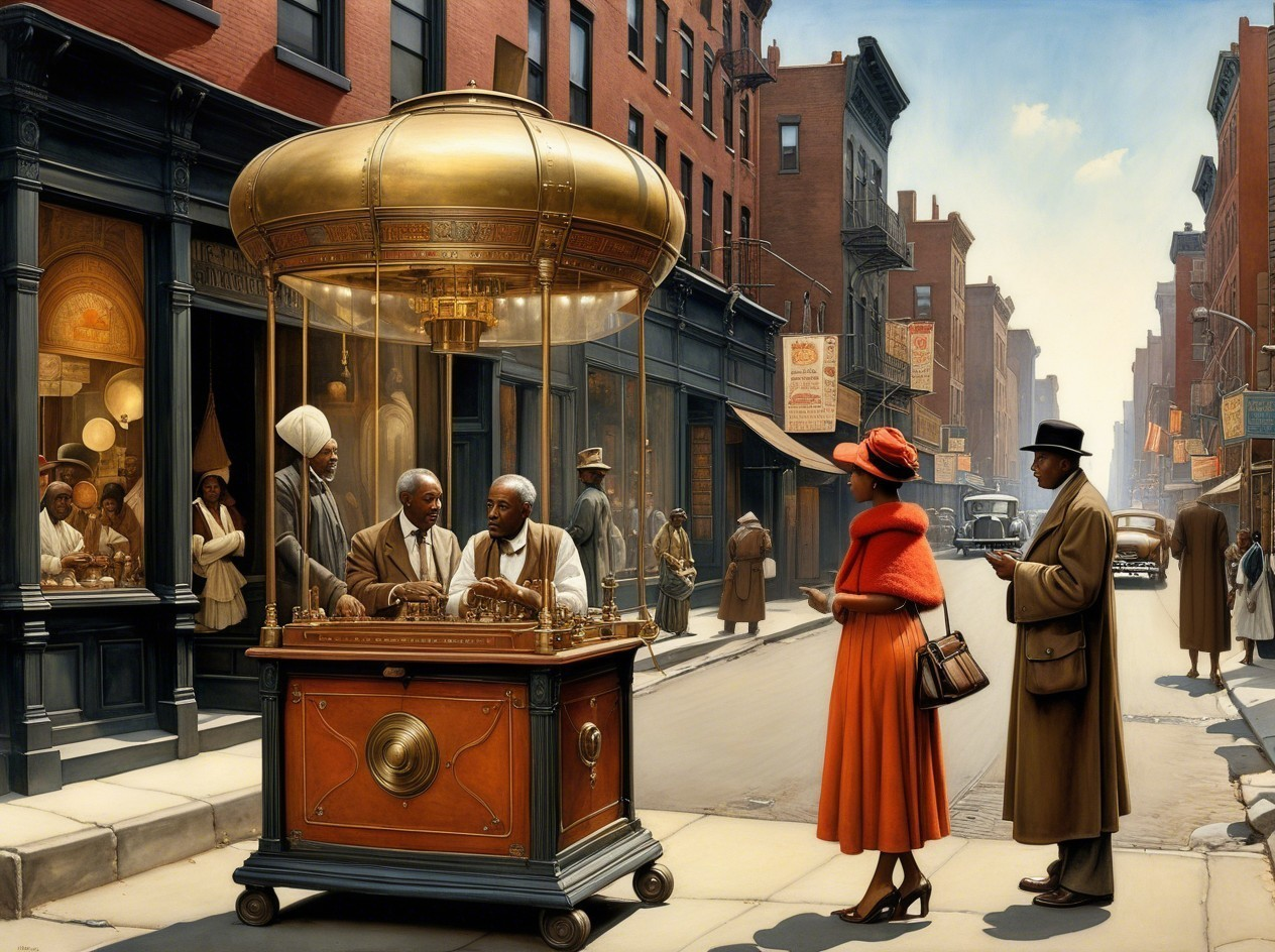 1920s Harlem Street Scene with Vintage Vending Machine
