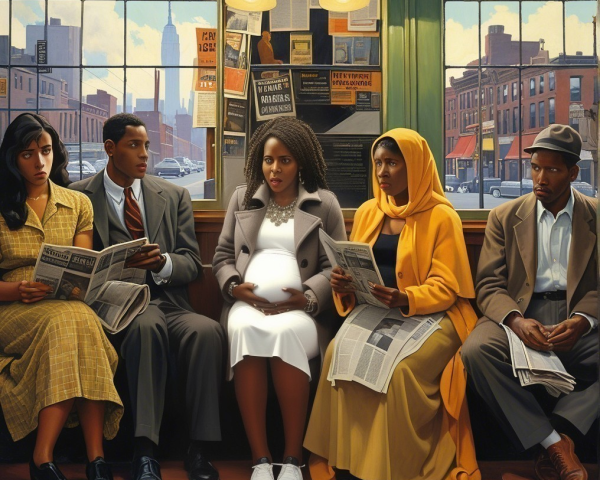 Diverse Individuals Reading Newspapers in Urban Setting