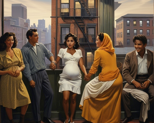 Gathering of Friends in a Sunlit Room with City Views