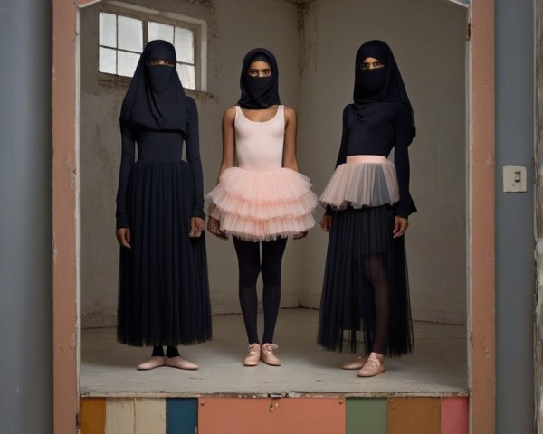 Models in Ornate Frame Highlighting Cultural Fusion