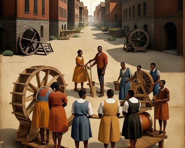 Vibrant Historical Scene in a Textile Workshop