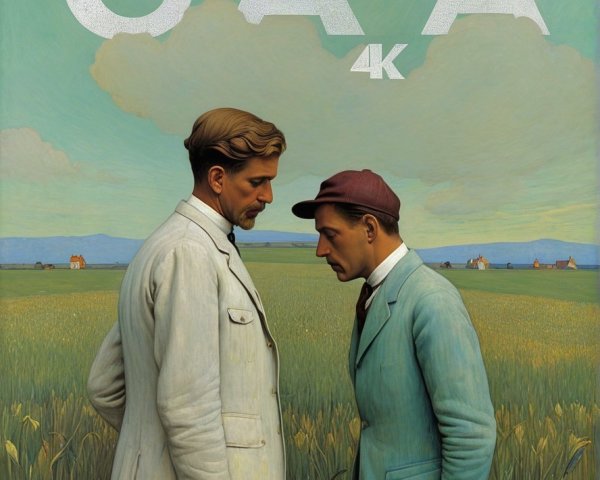 Men in Stylized Attire in Lush Green Field