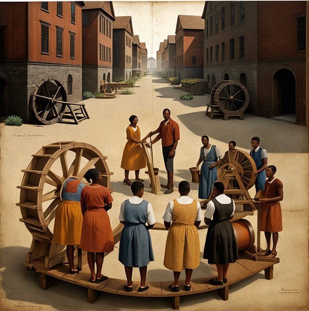 Vibrant Historical Scene in a Textile Workshop