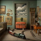 Vintage Train Set in a Cozy Room with Scenic Views