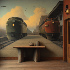 Artistic Interior with Vintage Locomotive Mural