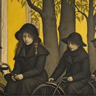 Tricycles and Colorful Characters in a Whimsical Scene