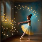 Ballet Dancer in Yellow and Blue Tutu in Sunlit Room