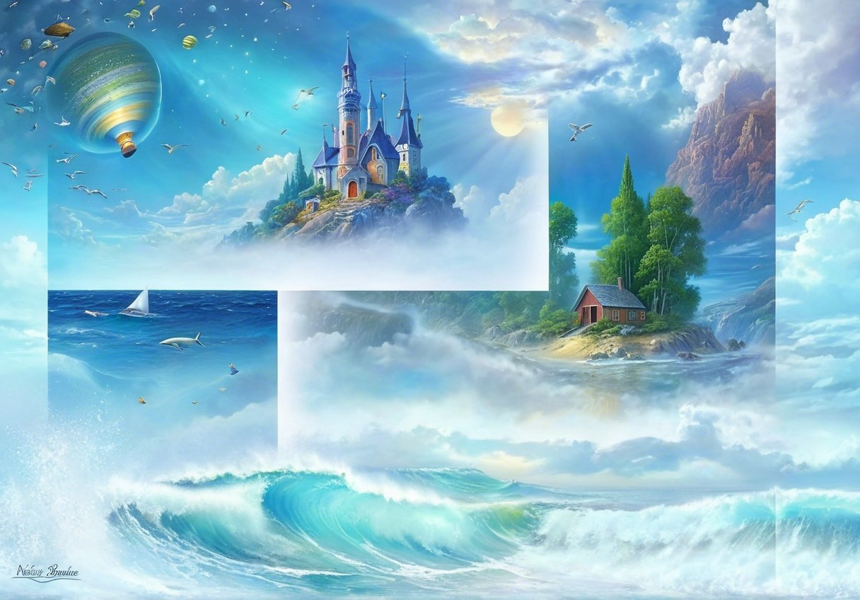 Majestic Castle on Hill with Vibrant Sky and Waves
