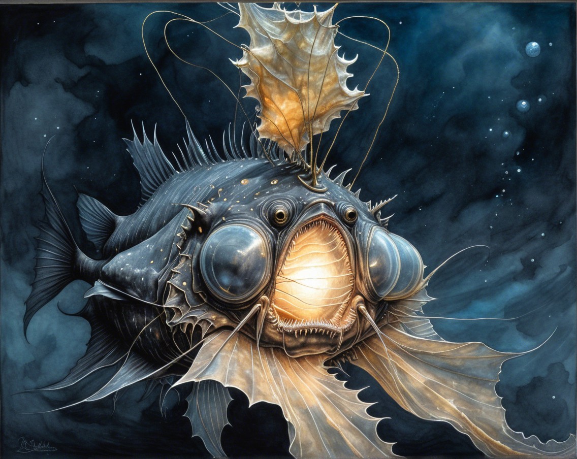 Whimsical Anglerfish with Expressive Eyes and Lure