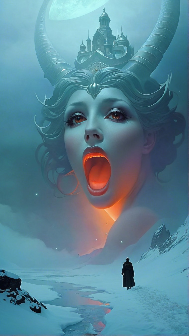 Surreal Landscape with Ethereal Woman and Castle