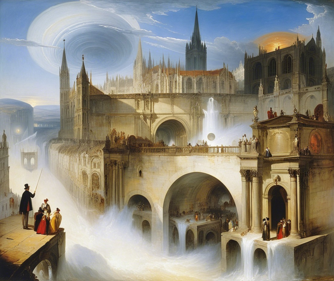 Ethereal Gothic Cityscape with Towering Structures