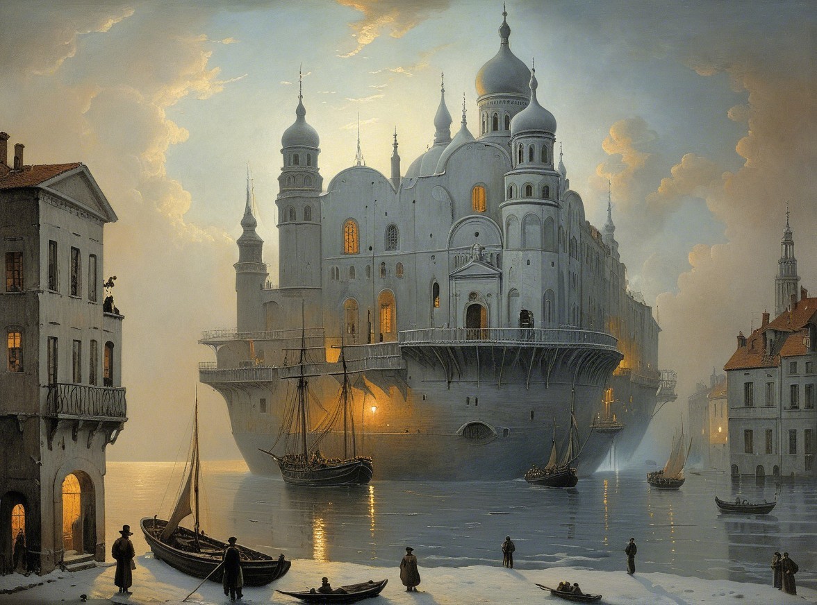 Fantastical Floating Palace Surrounded by Calm Waters