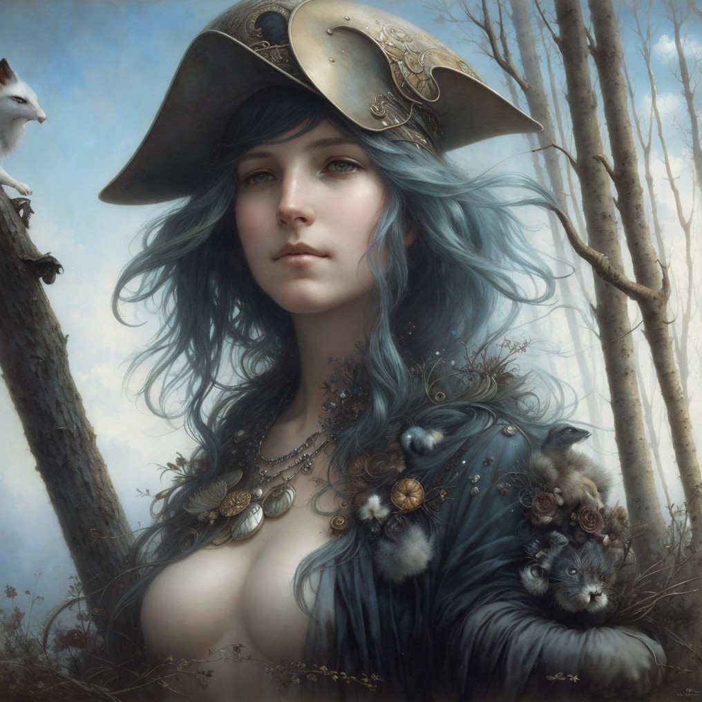 Young Woman in Whimsical Hat in Enchanting Setting
