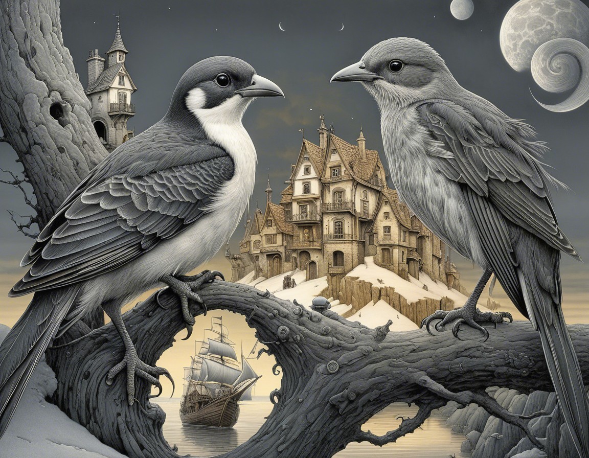 Surreal Landscape with Birds and Fairy Tale Castle