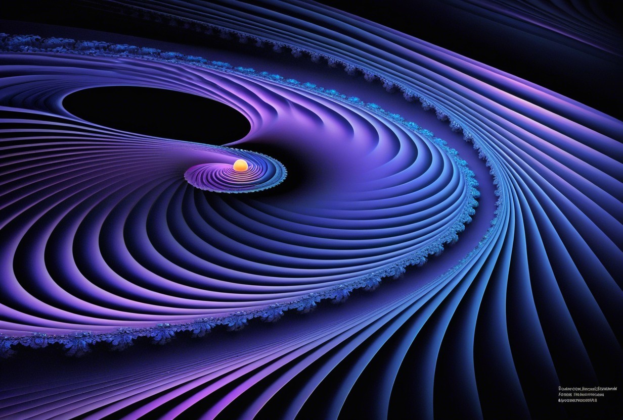 Fractal Design with Purple Waves and Golden Sphere