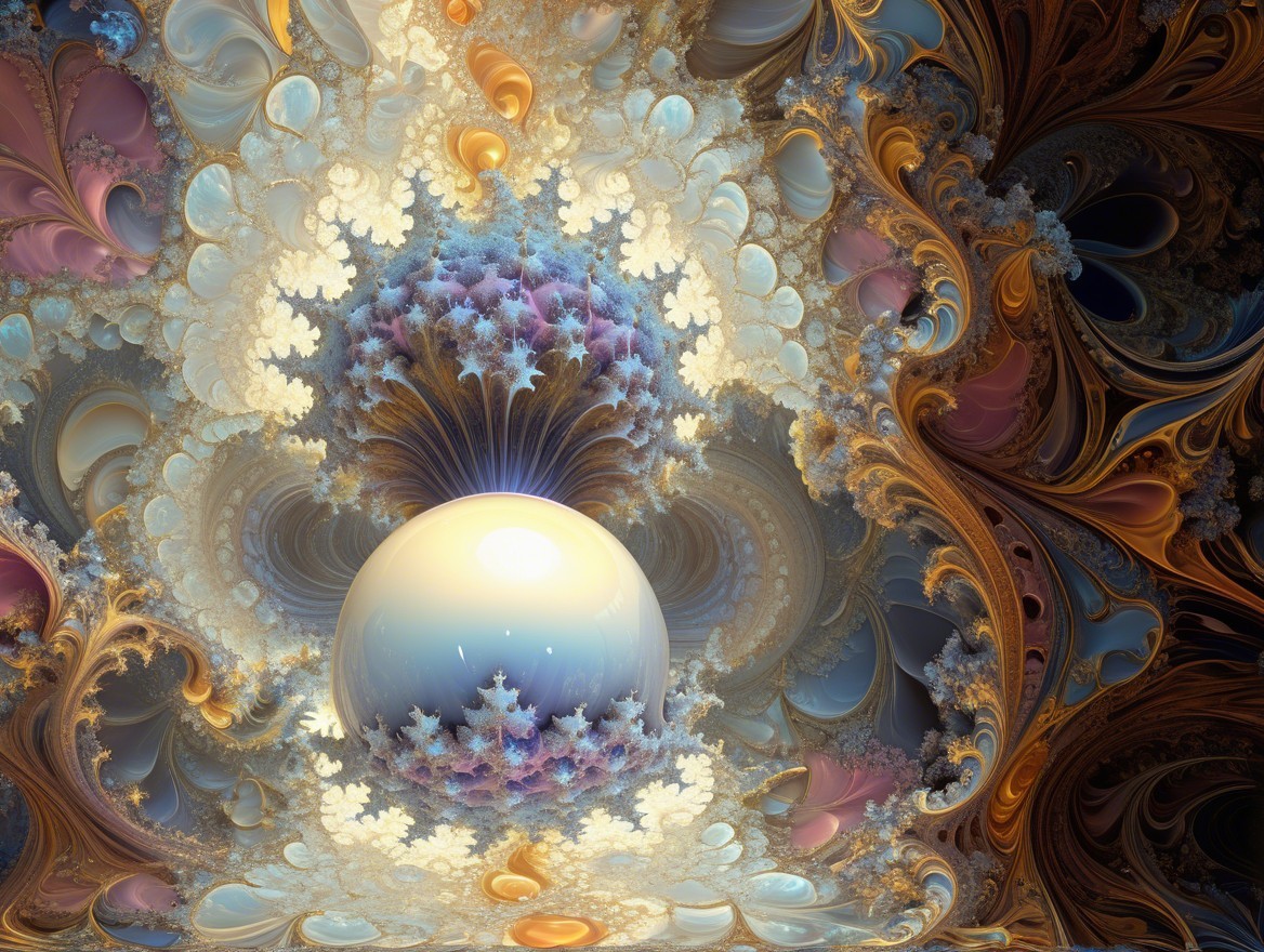Intricate Fractal Design with Luminous Sphere and Patterns