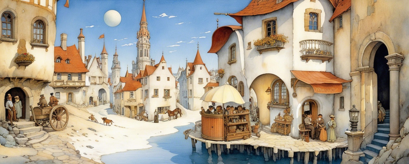Medieval Village with Whimsical Architecture and Market
