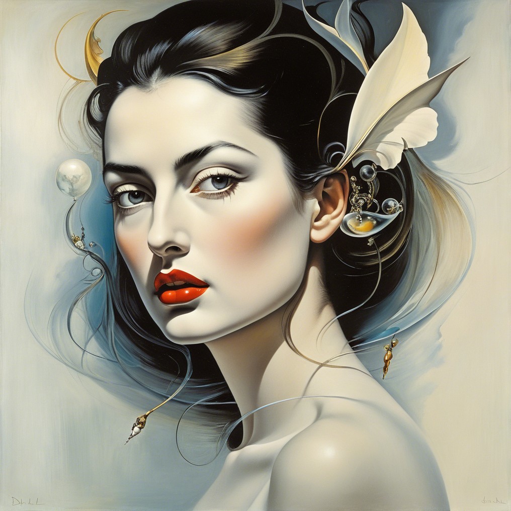 Portrait of a Woman with Flowing Hair and Accessories