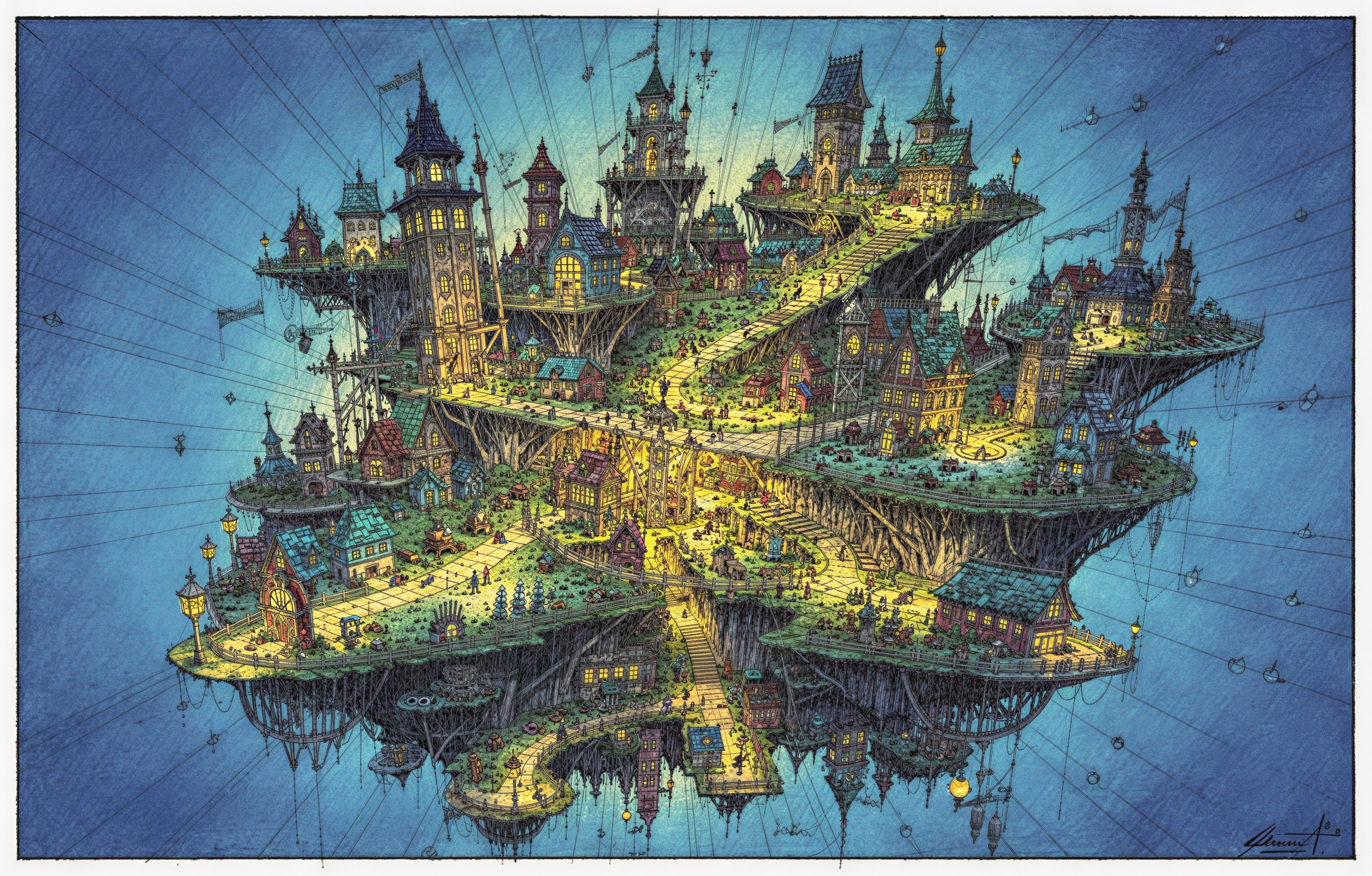 Steampunk-Fairy Tale City on Floating Platforms