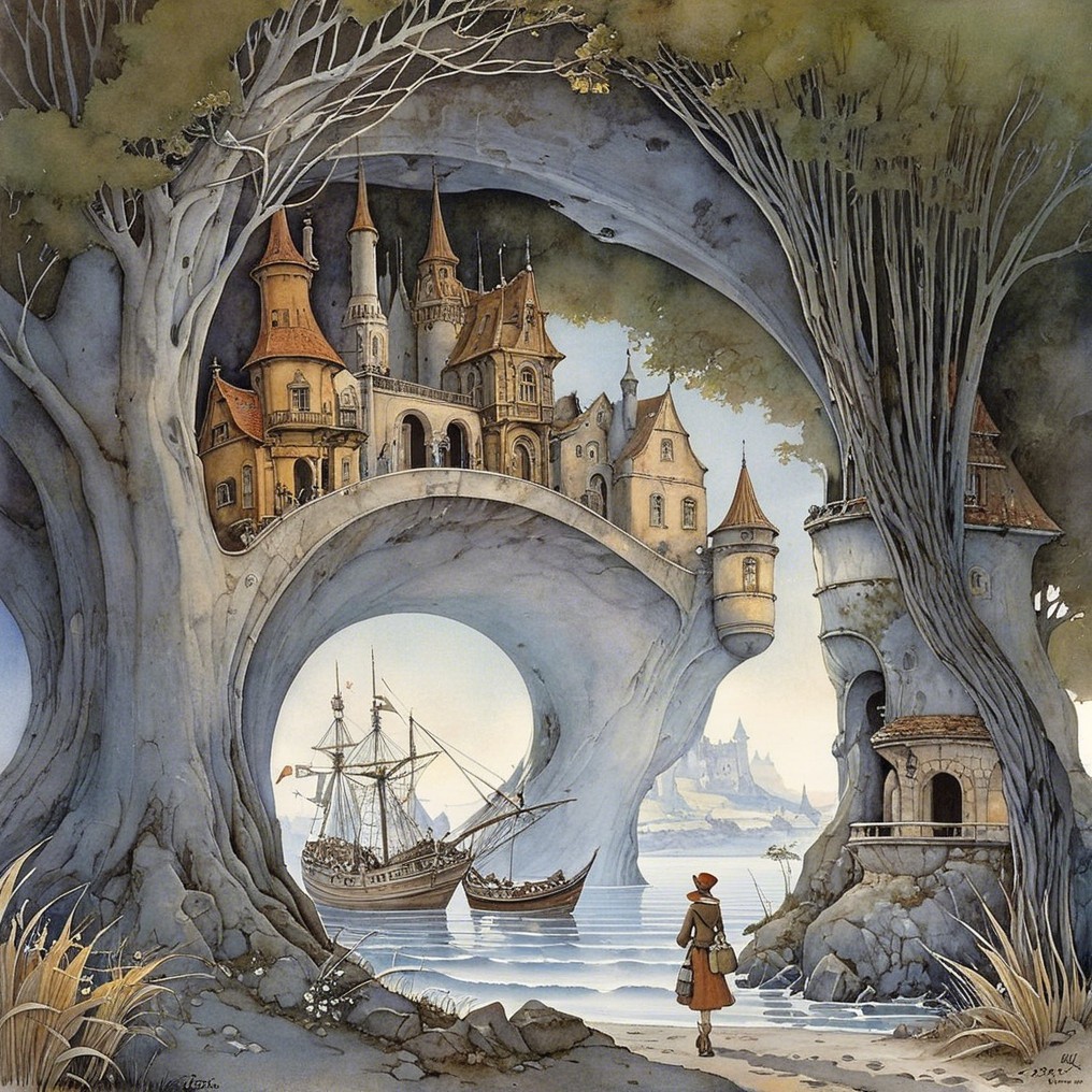 Whimsical Village in a Fantastical Landscape