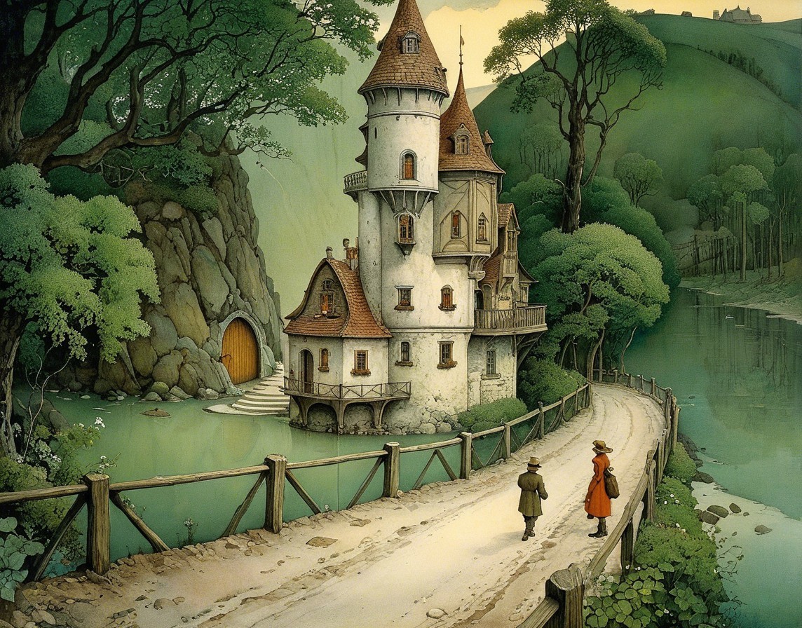 Whimsical Castle by Serene Lake Surrounded by Trees