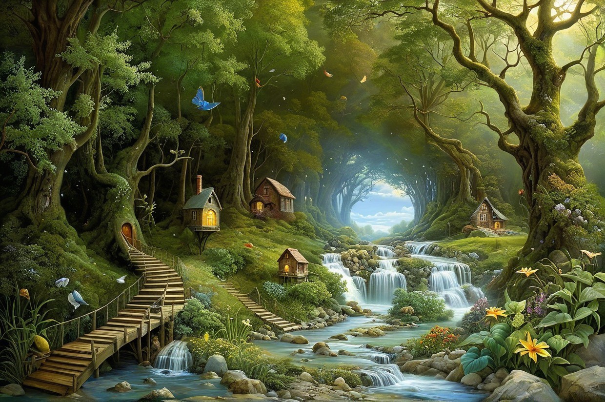 Whimsical Fantasy Landscape with Lush Greenery