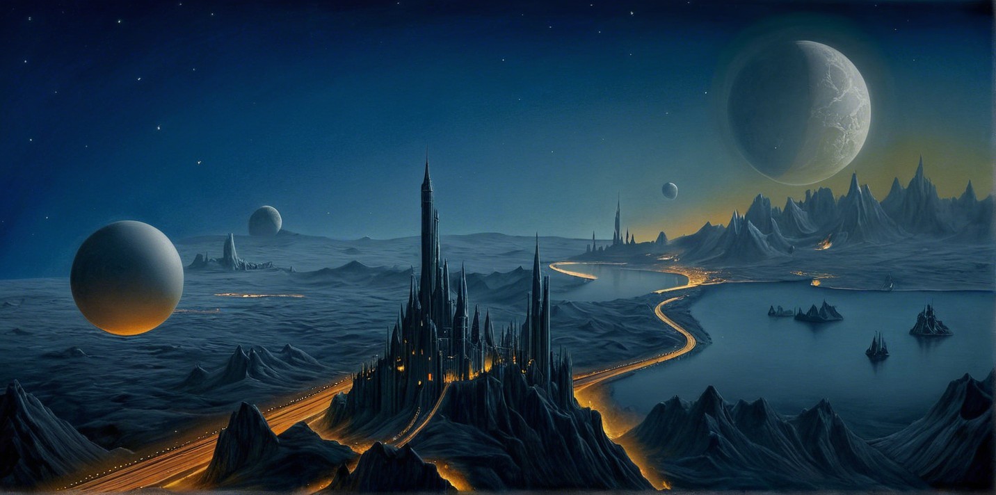 Mystical Landscape with Castle and Ethereal Glow