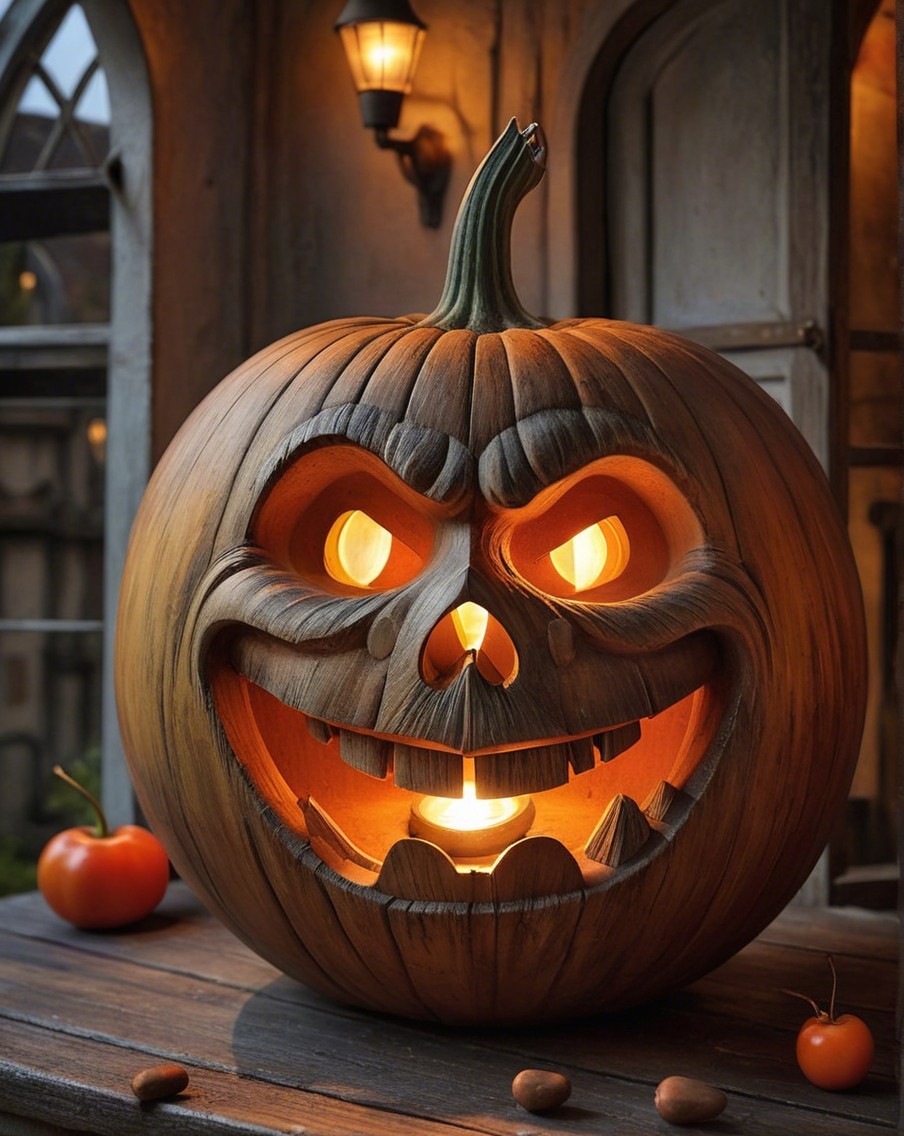 Carved Pumpkin with Grin in Cozy Halloween Setting