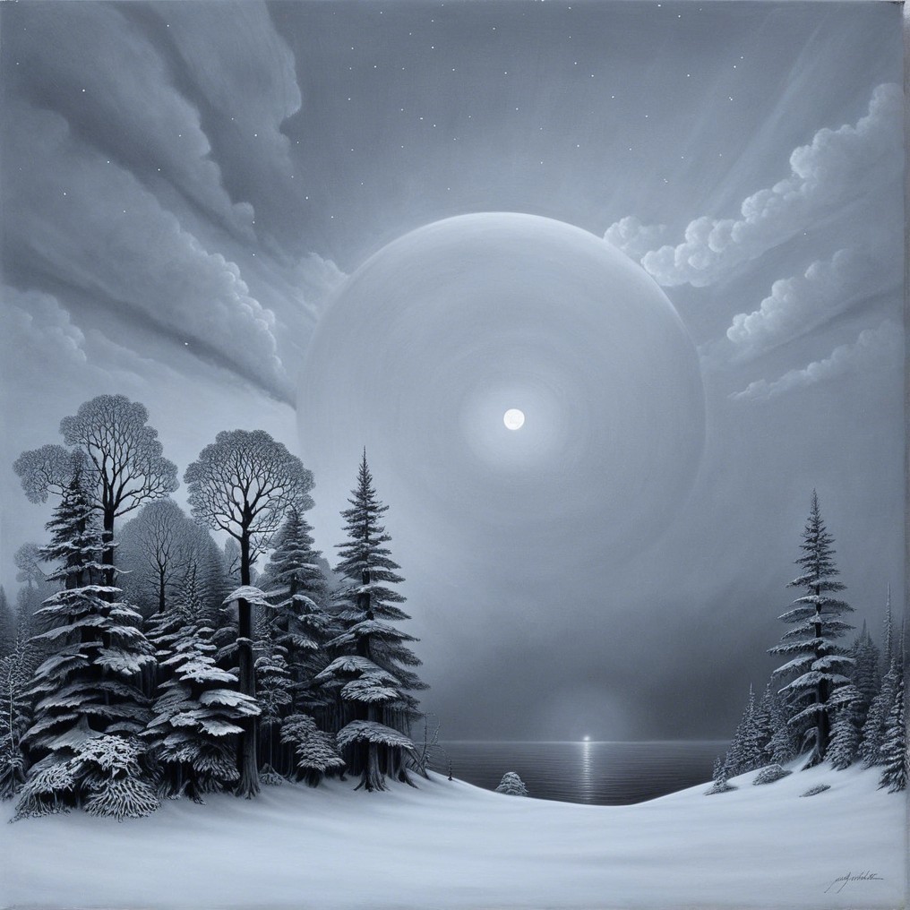 Monochrome Winter Landscape with Snow-Covered Pines