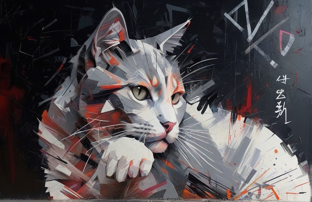 Abstract Vibrant Cat Portrait with Dynamic Colors