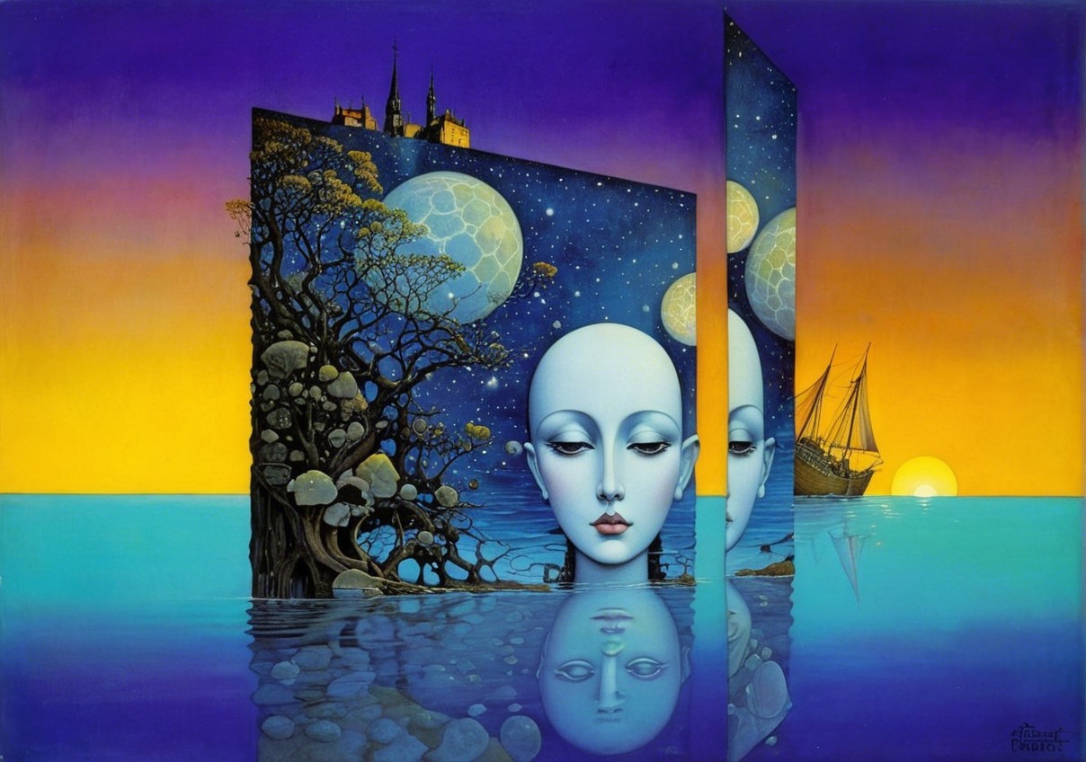 Ethereal Face Reflection in a Dreamlike Landscape