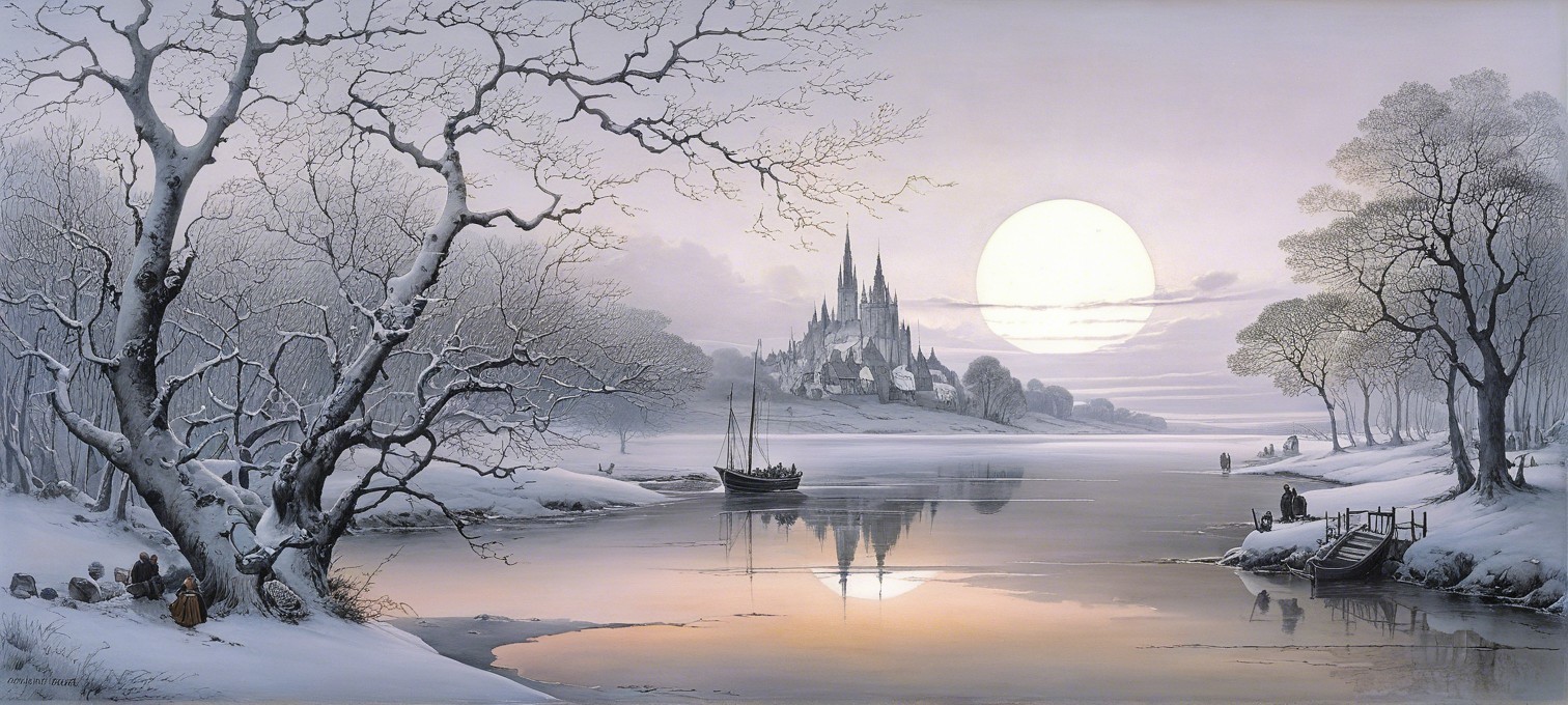 Winter Landscape with Snowy Trees and Castle