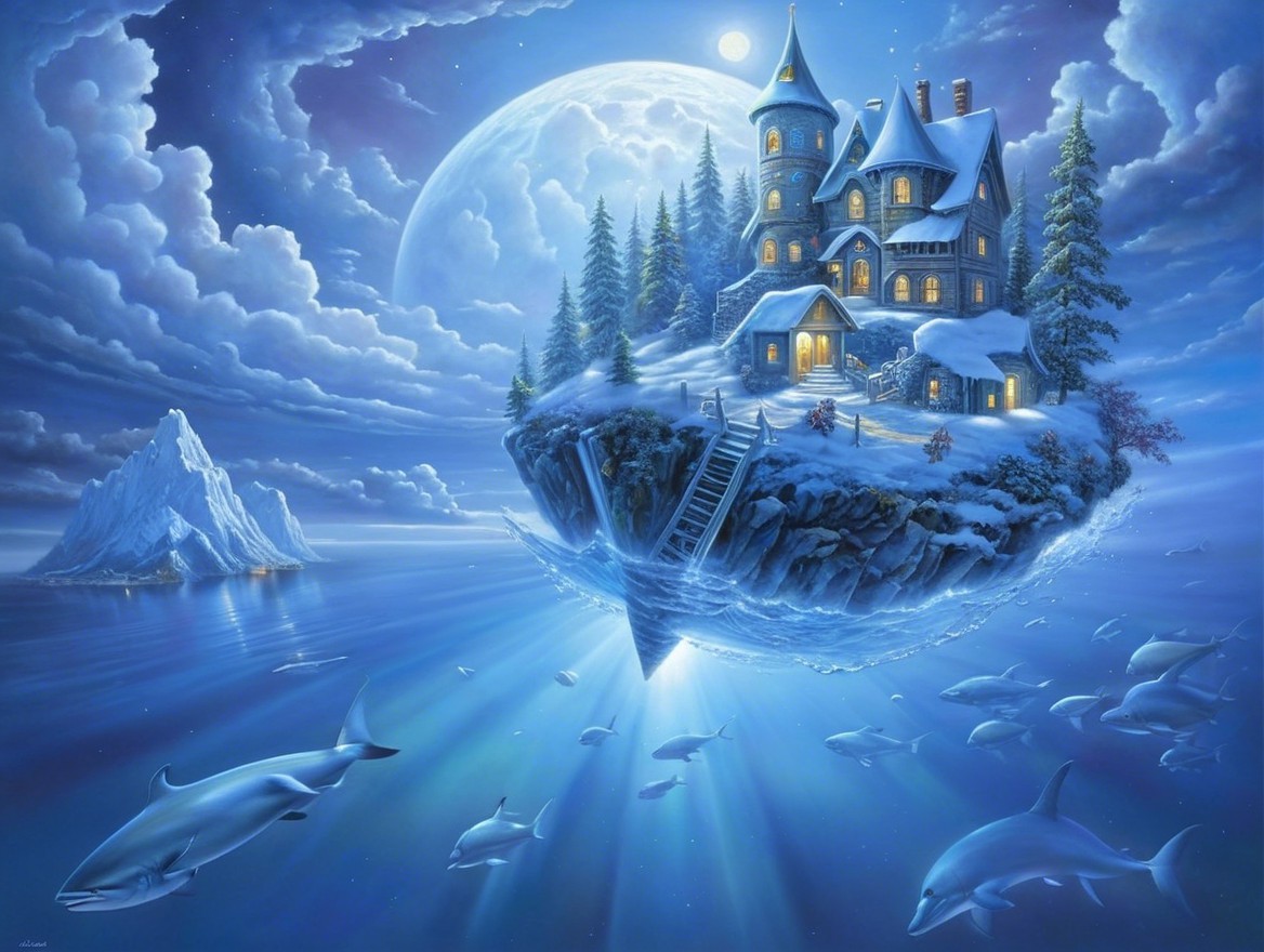 Dreamy Landscape with Floating Island and Castle