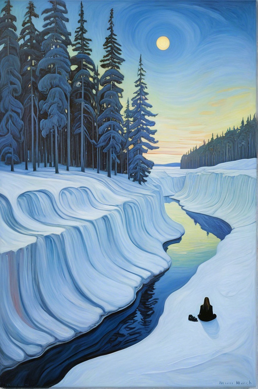 Serene Winter Landscape with Snow-Covered Pines