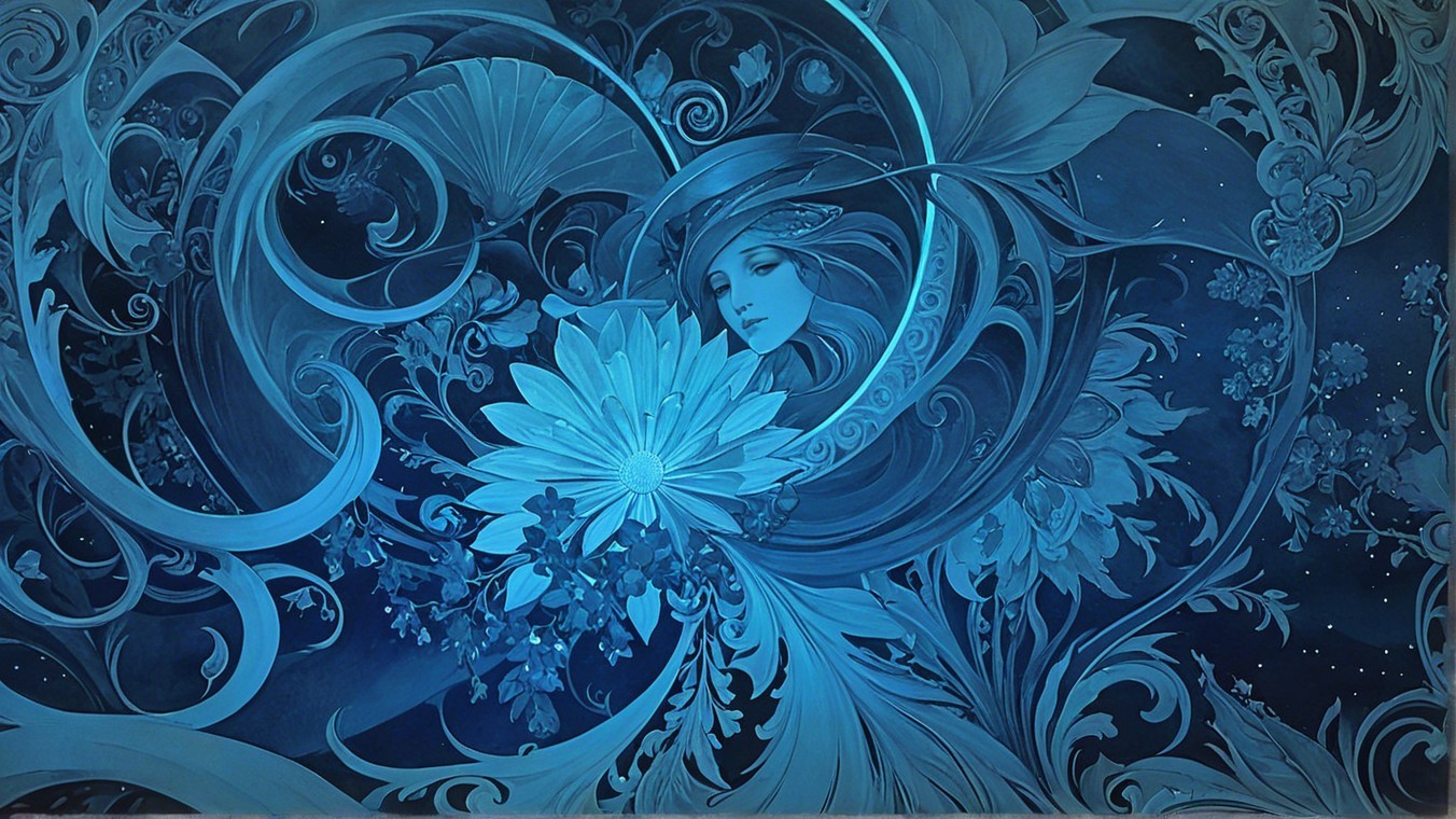 Intricate Ethereal Artwork with Blue Swirling Patterns