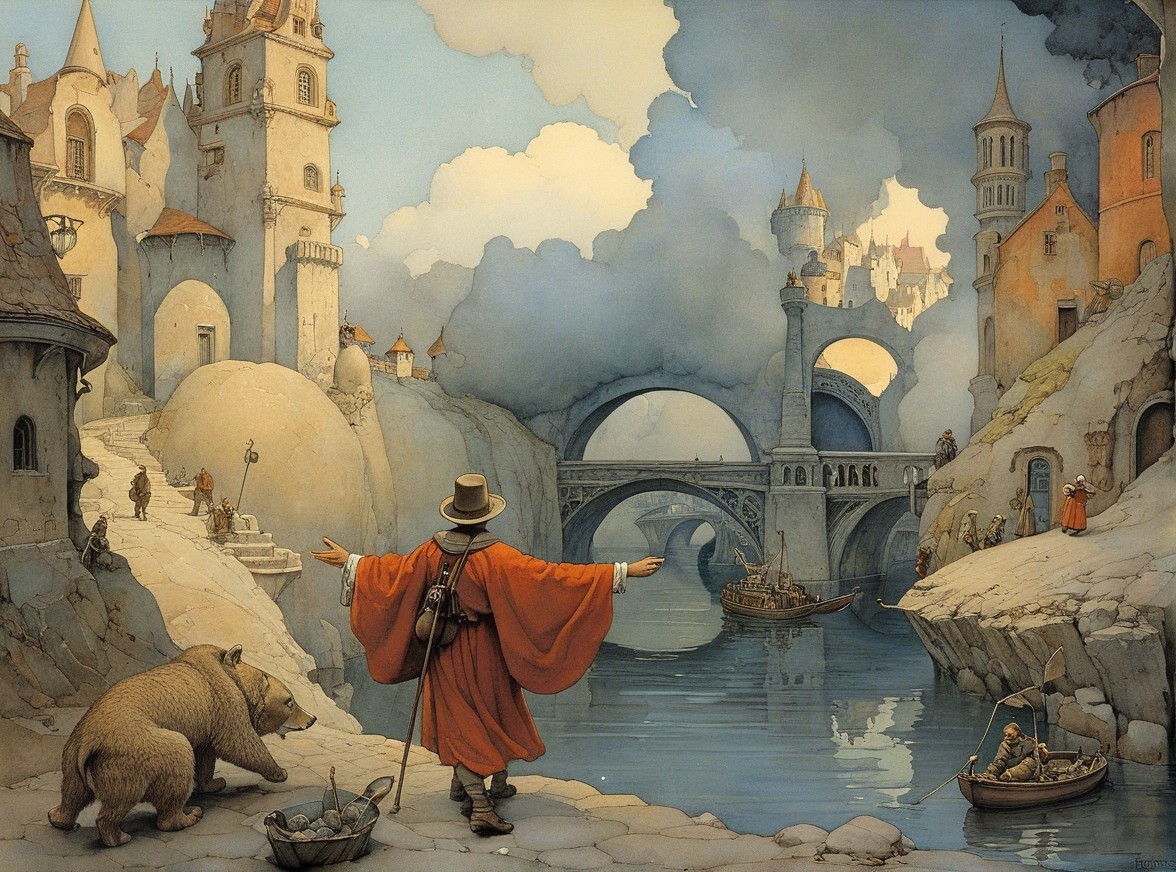 Serene Fantasy Landscape with Quaint Town and River