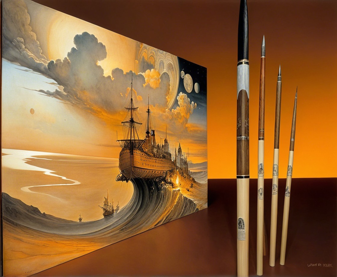 Surreal Painting of Ship in Cosmic Landscape