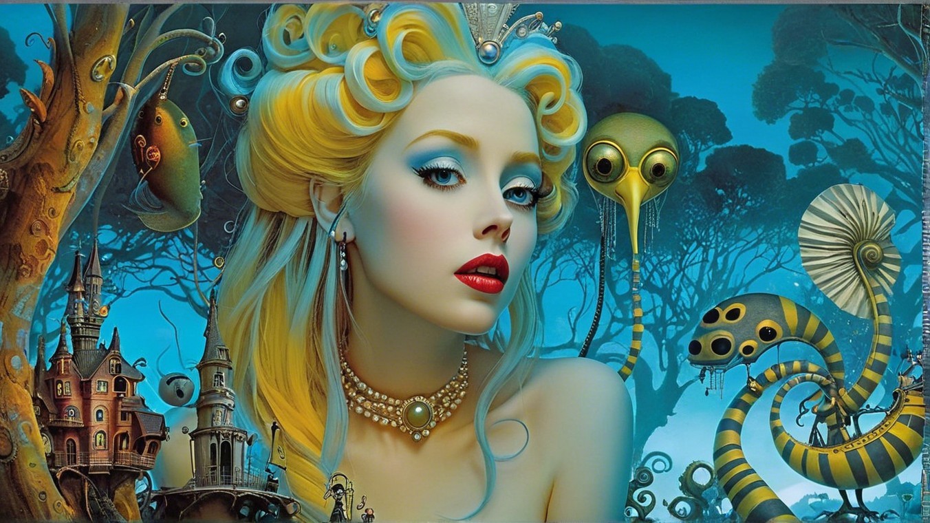 Surreal Scene with Young Woman in Dreamlike Forest