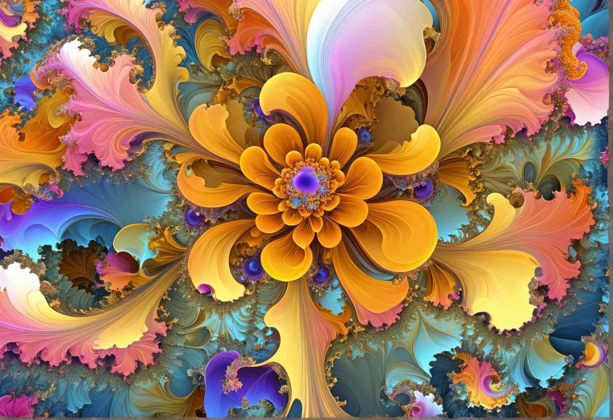 Vibrant Fractal Design with Swirling Patterns and Colors